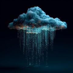 Futuristic Data Cloud Raining Binary Code in a Dark Digital Sky
