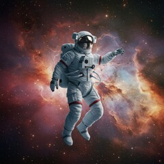 Astronaut Floating in a Colorful Nebula Space