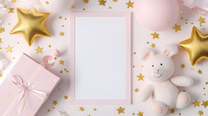 Pink Baby Shower Invitation Mockup with Blank Frame