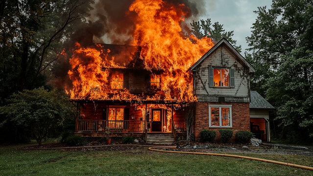 House in flames highlighting home insurance importance