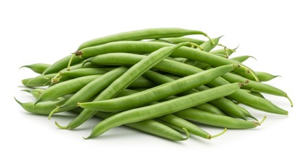 Fototapeta premium Pile of Fresh Green Beans on White Background