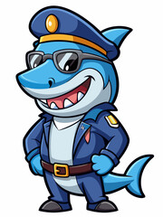 shark mascot, police shark, cartoon shark, shark character, mascot illustration, shark in uniform, law enforcement shark vector illustration, suitable for logo, mascot logo, game character, and others