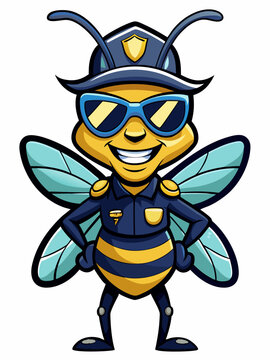 wasp police mascot, vector illustration, suitable for logo, mascot logo, game character, and others