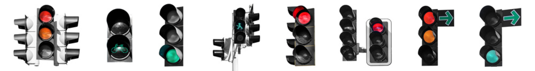 Set of traffic lights on white background