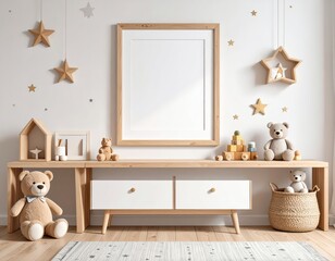 Mockup of Nursery Room with Teddy Bears and Picture Frame