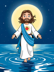 Jesus Walks on Water Cartoon Bible Kids