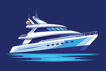 Luxury Yacht on the Water with a Dark Blue Background Illustration