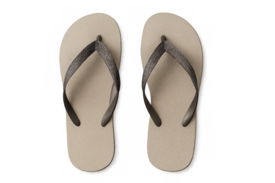 Comfortable beige flip-flops isolated on transparent background, representing summer relaxation and beach lifestyle