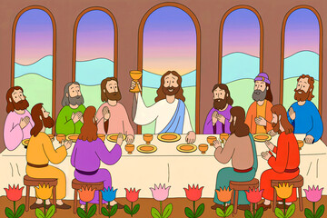 Jesus Last Supper Cartoon Bible Kids