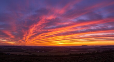 Vibrant Sunset Landscape with Colorful Clouds