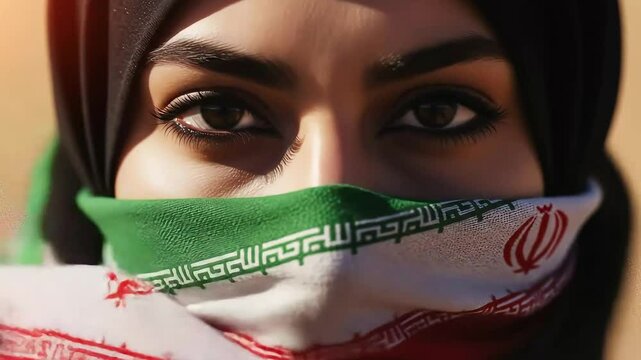 video of woman wear iran Flag Scarf