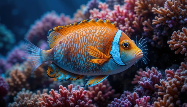 Majestic Queen Angel Fish Above Coral Reef