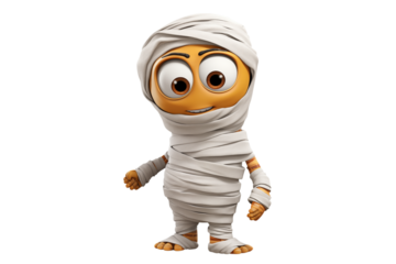 Cartoon Mummy Character: Halloween Costume, 3D Render, Festive Illustration, Spooky Fun transparent background png