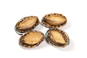 raw abalones isolated on white background.
