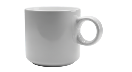 A minimalist style showcasing a white coffee mug with handle against a simple background space.