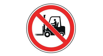 Red Circle Prohibition Sign: No Forklift Allowed, Black Silhouette Icon © tere