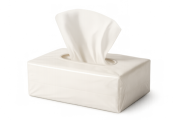 Rectangular white tissue box releasing soft tissues, ensuring sanitary personal care solution against transparent backdrop