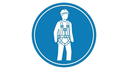Safety Sign: White Silhouette Wearing Harness and Hard Hat
