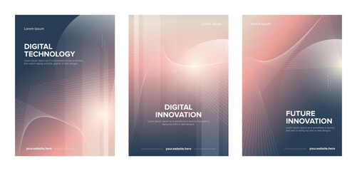 Futuristic concept poster set. Digital business AI vector template with abstract line gradient background. 