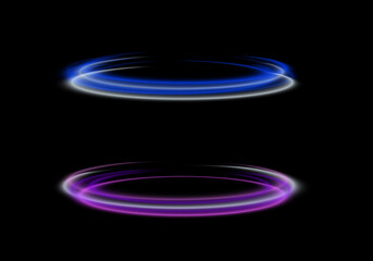 Futuristic glowing blue and purple energy rings vector design on black background, ideal for sci-fi UI, power portal effects, or digital HUD elements