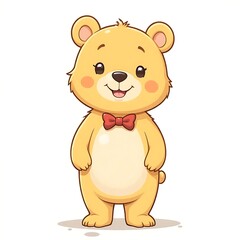 Cute Yellow Bear with Red Bow Tie