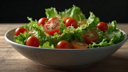 Bowl of Fresh Mixed Greens with Tomatoes. AI Generative