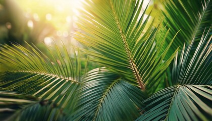 Obraz premium close up of palm tree leaves with soft lighting and natural tropical aesthetic