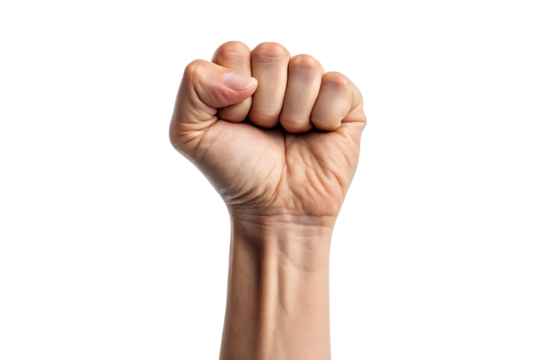 Raised fist symbolizing protest and power on transparent background