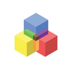 Naklejka premium The image shows a flat logo design of an overlapped three cubes shaped in multi bright color that looks clean and modern on a white background 