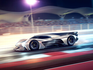 Obraz premium futuristic racing car racing at high speed in a race track