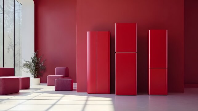 Modern Red Refrigerators in Minimalist Room