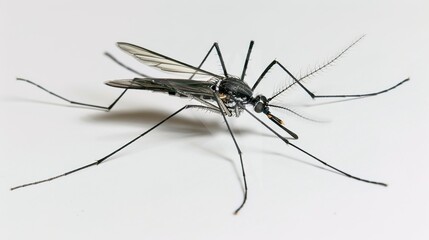 Mosquitoes on a White Background – a sharp and scientific visual. The clean white backdrop highlights the detailed form of mosquitoes in a clear and focused manner.