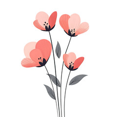 Elegant coral flowers blossom on white background showcasing stylish floral design perfect for greeting cards invitations or website decoration