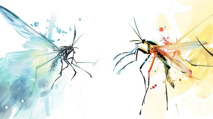 Obraz premium Mosquitoes on a White Background – a sharp and scientific visual. The clean white backdrop highlights the detailed form of mosquitoes in a clear and focused manner.