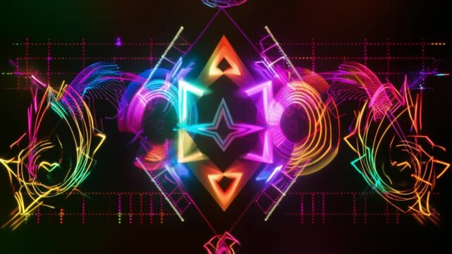 Geometric and mathematical spirals pulsing with color changes 4K video
