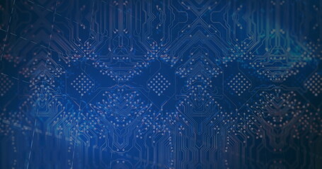 Rendering circuit traces and pathway lines in digital layout highlighting hexagonal solder clusters