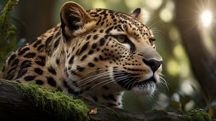 Fototapeta premium A Resting Predator Blends Seamlessly Into The Tranquil Forest Scene