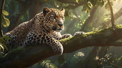 Fototapeta premium The Leopard’s Piercing Eyes Reflect The Quiet Majesty Of The Jungle