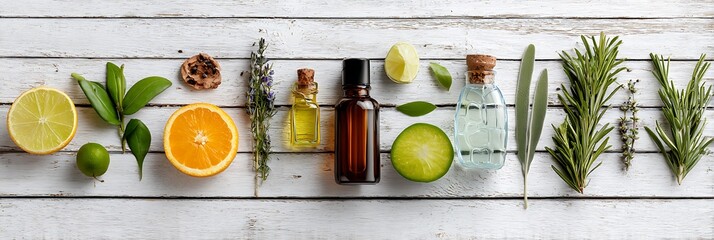 Culinary border of rosemary, salt, pepper and oil