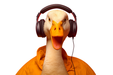 Groovy Goose: A Quirky Duck in Headphones –  Music, Animals, and Humor transparent background png