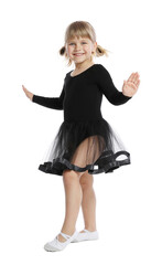 Obraz premium Cute little girl dancing on white background