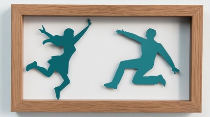 Two joyful figures jumping within a picture frame