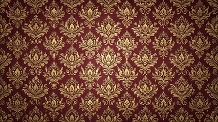 Elegant Maroon and Gold Damask Pattern, Perfect for Luxurious Designs and Decorative Projects