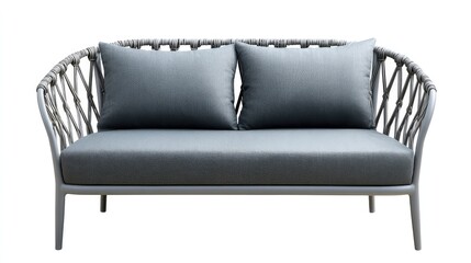 Fototapeta premium Elegant Modern Outdoor Sofa with Soft Cushions and Stylish Rope Design Ideal for Patios, Gardens, and Balconies, Combining Comfort and Chic Aesthetics for Relaxation