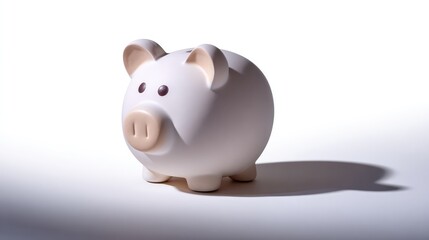 Cute and Simple White Piggy Bank with Round Body and Big Eyes on a Soft Gradient Background with Subtle Shadow for Financial Concept or Savings Theme