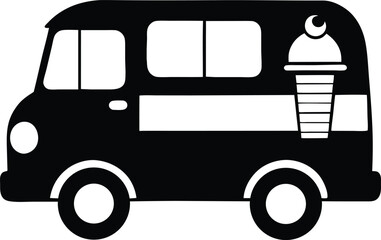 Old-fashioned ice cream van silhouette - minimalist vendor vehicle, EPS JPEG PNG