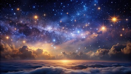 Obraz premium Celestial Sunset A Dreamlike Panorama of Starry Skies Above a Sea of Clouds