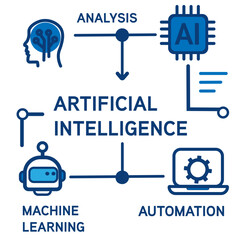 Artificial intelligence workflow diagram in flat vector style
