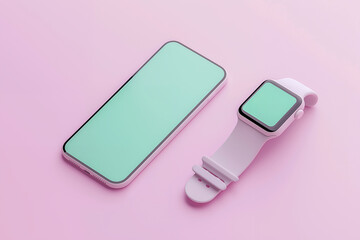 スマートフォンとスマートウォッチのパステルコーディネート
