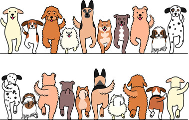 cartoon dogs walking from front and from behind